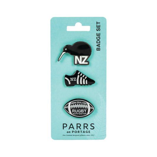 254BS - Badges Black Rugby Set of 3