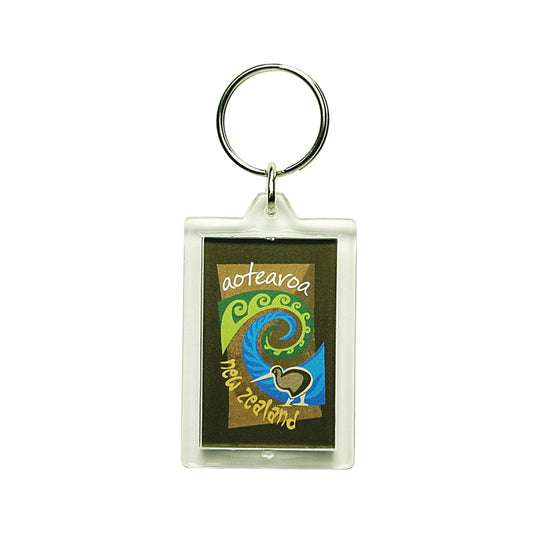 271K - Keyring Acrylic Kiwi & Koru's Brown