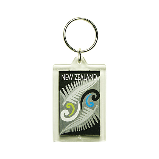272K - Keyring Acrylic Silver Ferns