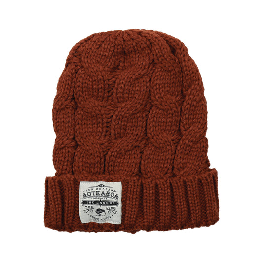 BCCKR - Beanie Chunky Cable Knit Reddy Brown