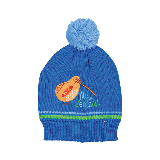 BCKIPBS - Beanie Child's Kiwi & Ponga Blue Wide Larger size 54cm (5-6yrs)