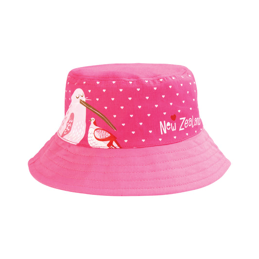 BHCKFP - Bucket Hat Kiwi & Flower Pink Size 2-5 yrs
