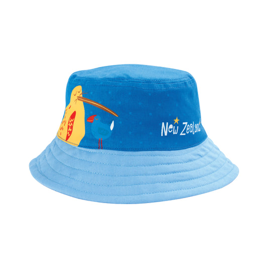 BHCKPB - Bucket Hat Kiwi & Ponga Blue Size 2-5 years