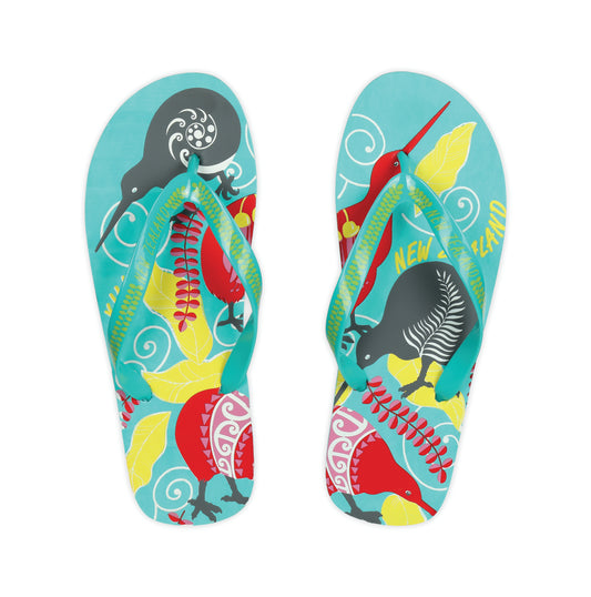 FFKLTS - Flip flop Kiwi & Leaves Teal Small