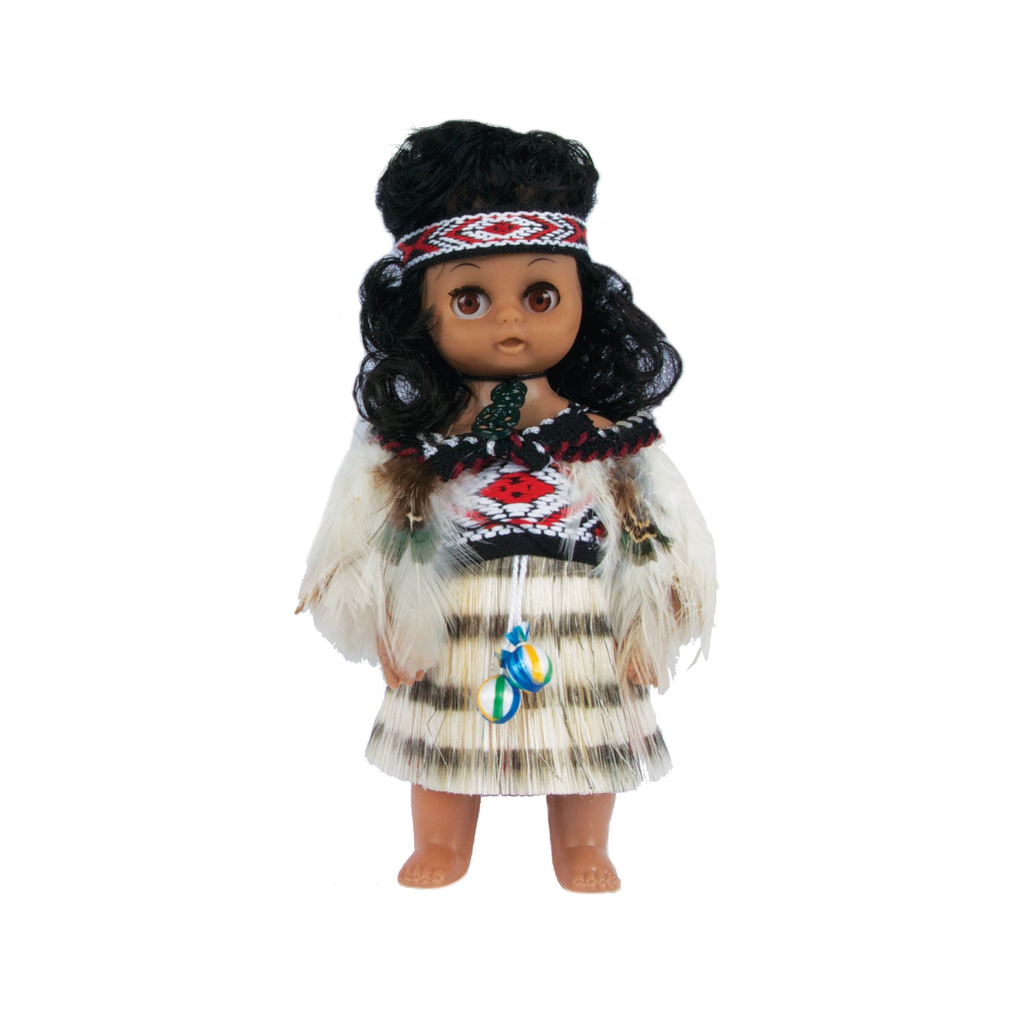 22 - Doll 17cm Wahine Full Feather Cloak Poi Boxed