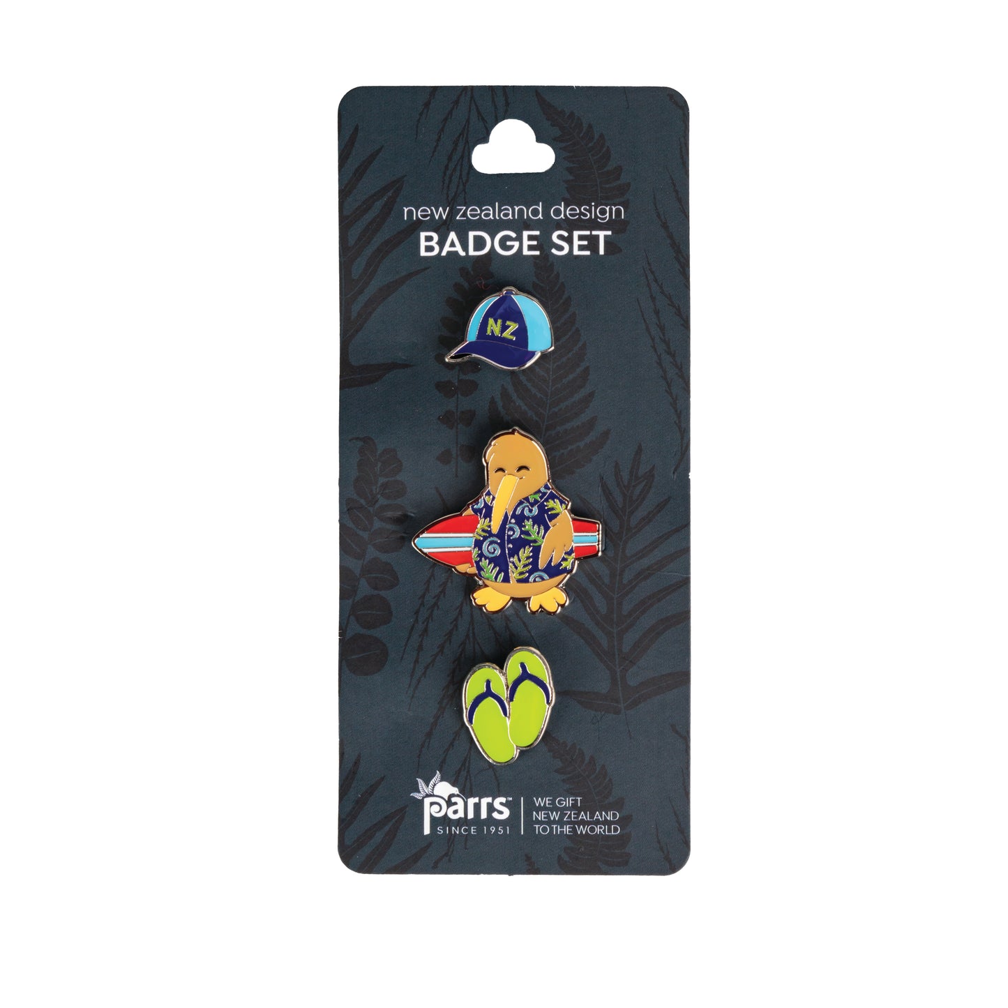 243BS - Badge Kiwi Surfer Set of 3