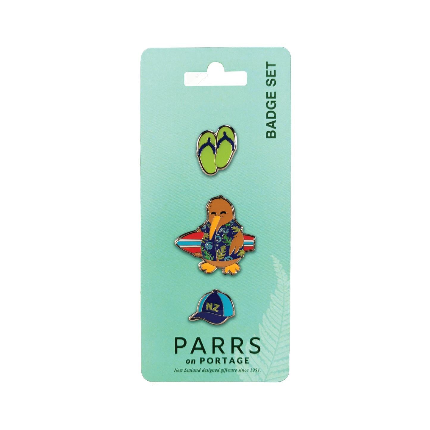 243BS - Badge Kiwi Surfer Set of 3