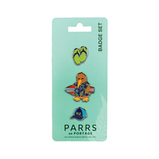 243BS - Badge Kiwi Surfer Set of 3