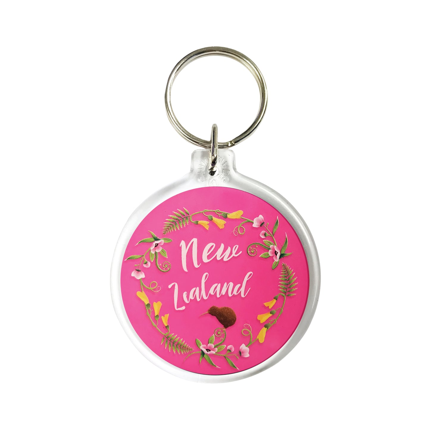 296K - Keyring Acrylic Flowers Pink Round