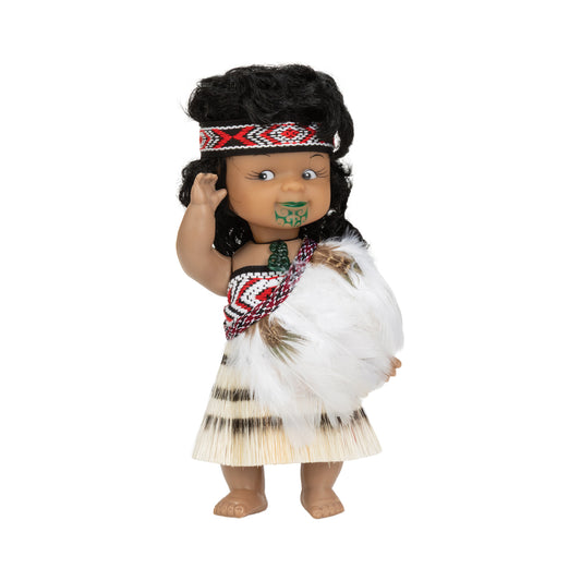 62 - Doll 20cm Wahine Full Feather Cloak Poly Bag