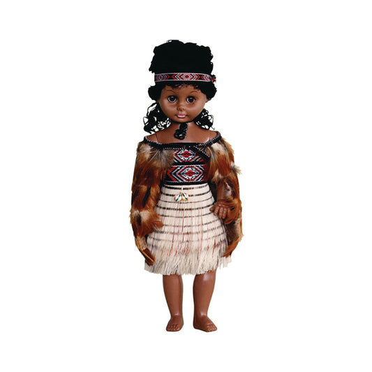 91 - Doll 50cm Wahine Full Feather Cloak Poi Boxed