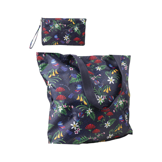 BZBFN - Bag Zip Folding Bird Flowers Navy