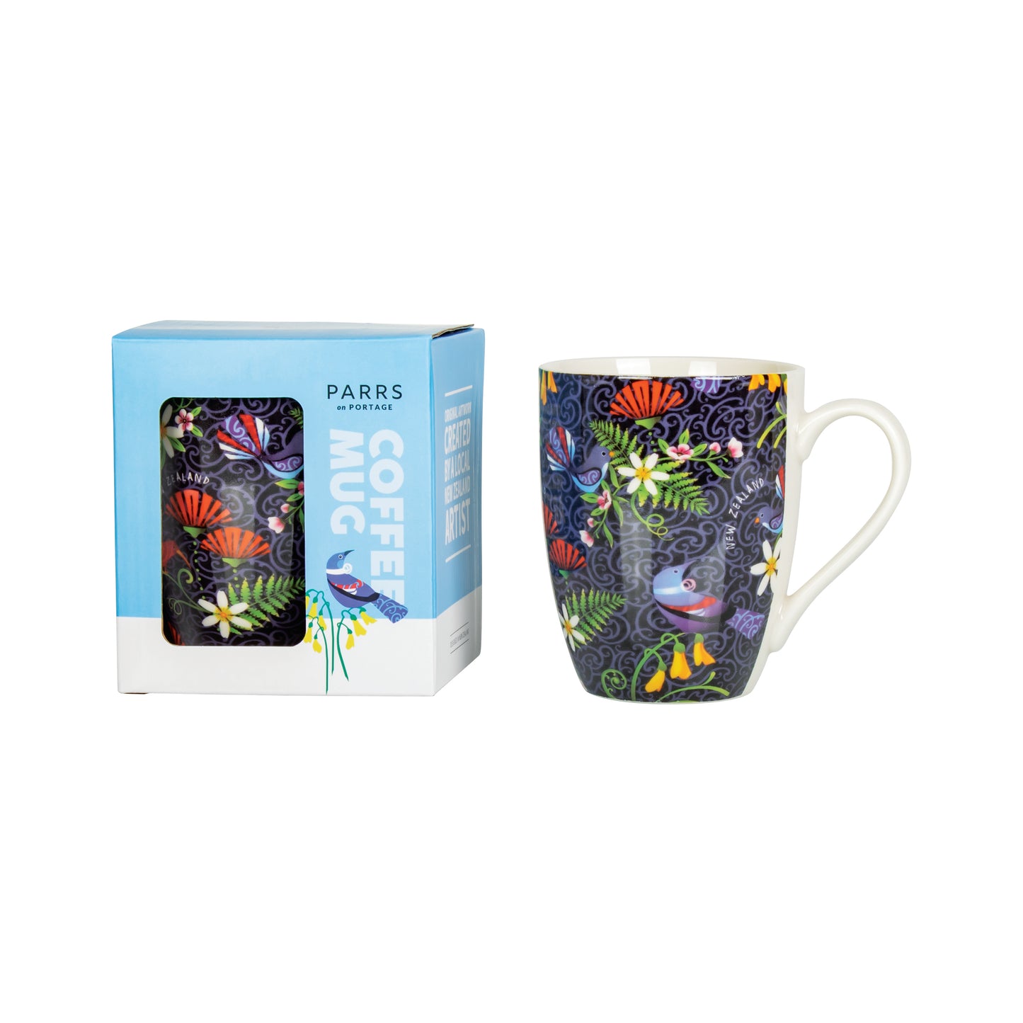 CMBFN - Coffee Mug Bird Flowers Navy NO BOX