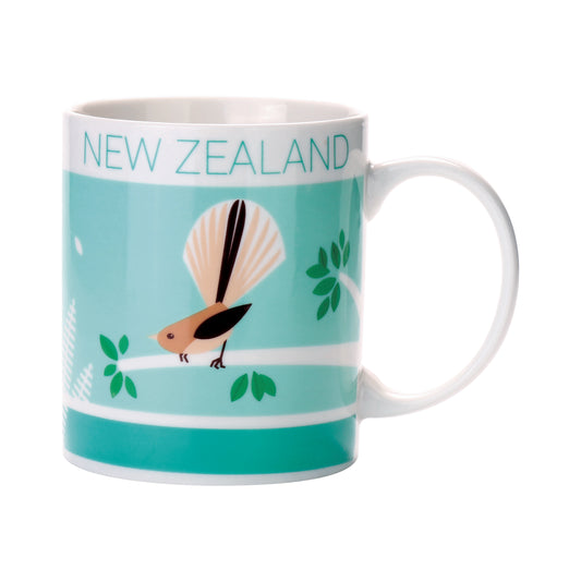 CMSBB - Coffee Mug NZ Scene Birds & Bush with Fantail