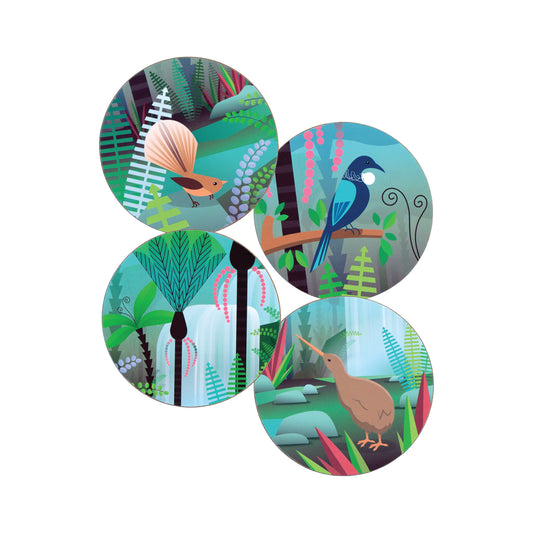 COSBB - Coaster Set NZ Scene Birds & Bush 4 pack