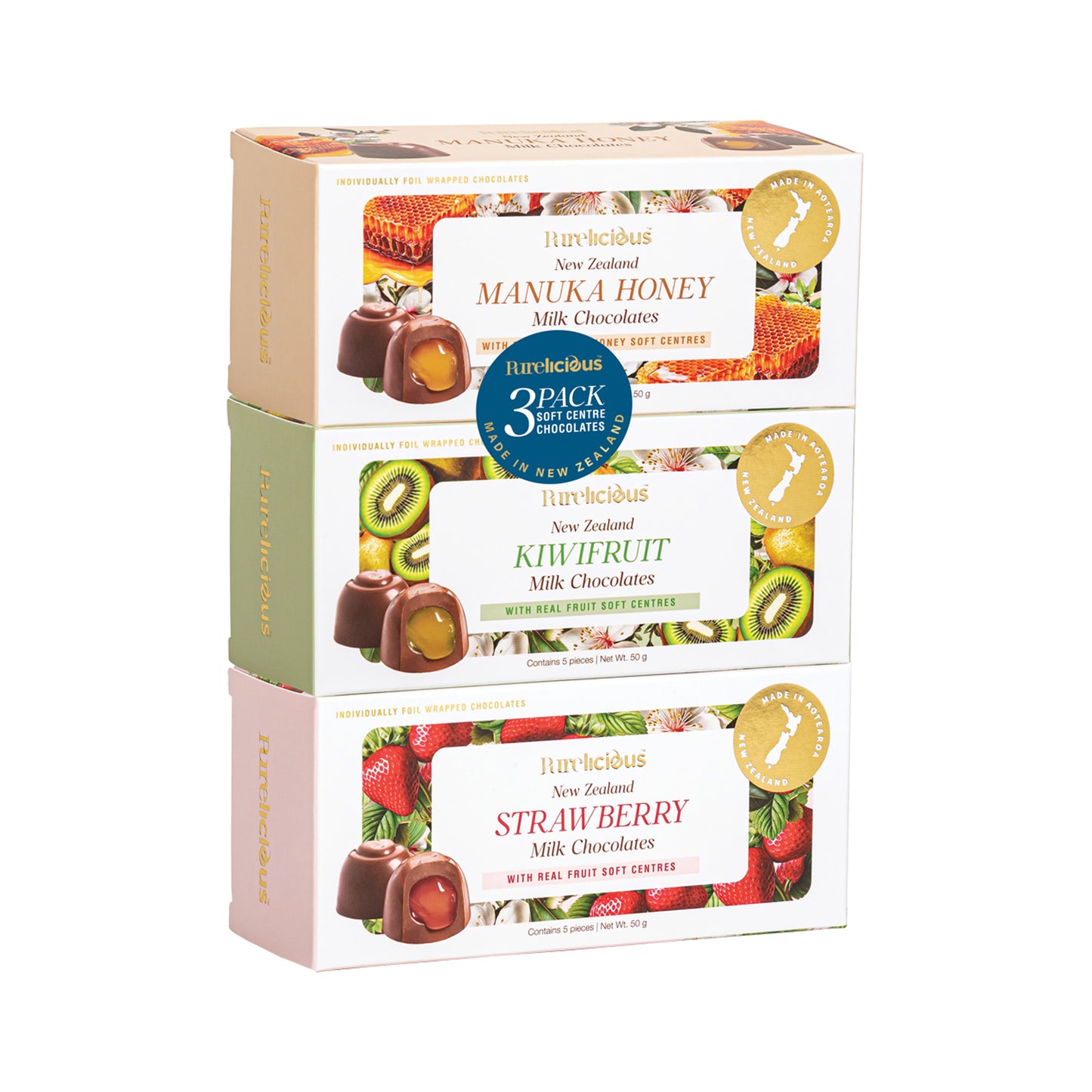 CSC5A3 - Chocolates Soft Centered 3pk 5pcs (Kiwifruit, Manuka Honey, Strawberry)