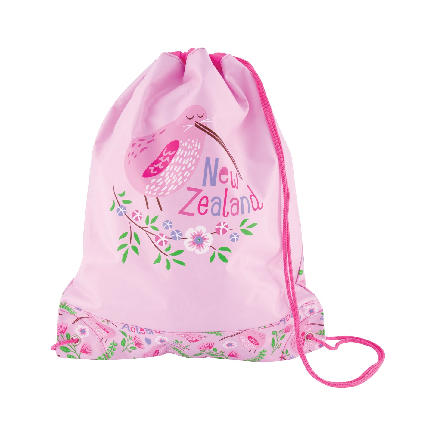 DBKFP - Drawstring Bag Kiwi & Flowers Pink