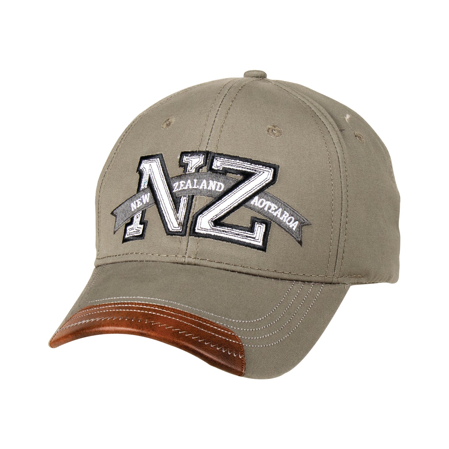 HCNZAG - Hat Cotton NZ Aotearoa Grey PU on peak