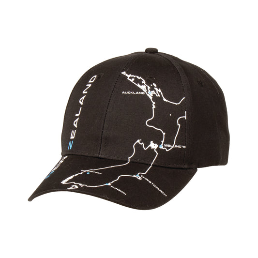 HCNZMBL - Hat Cotton New Zealand Map Black