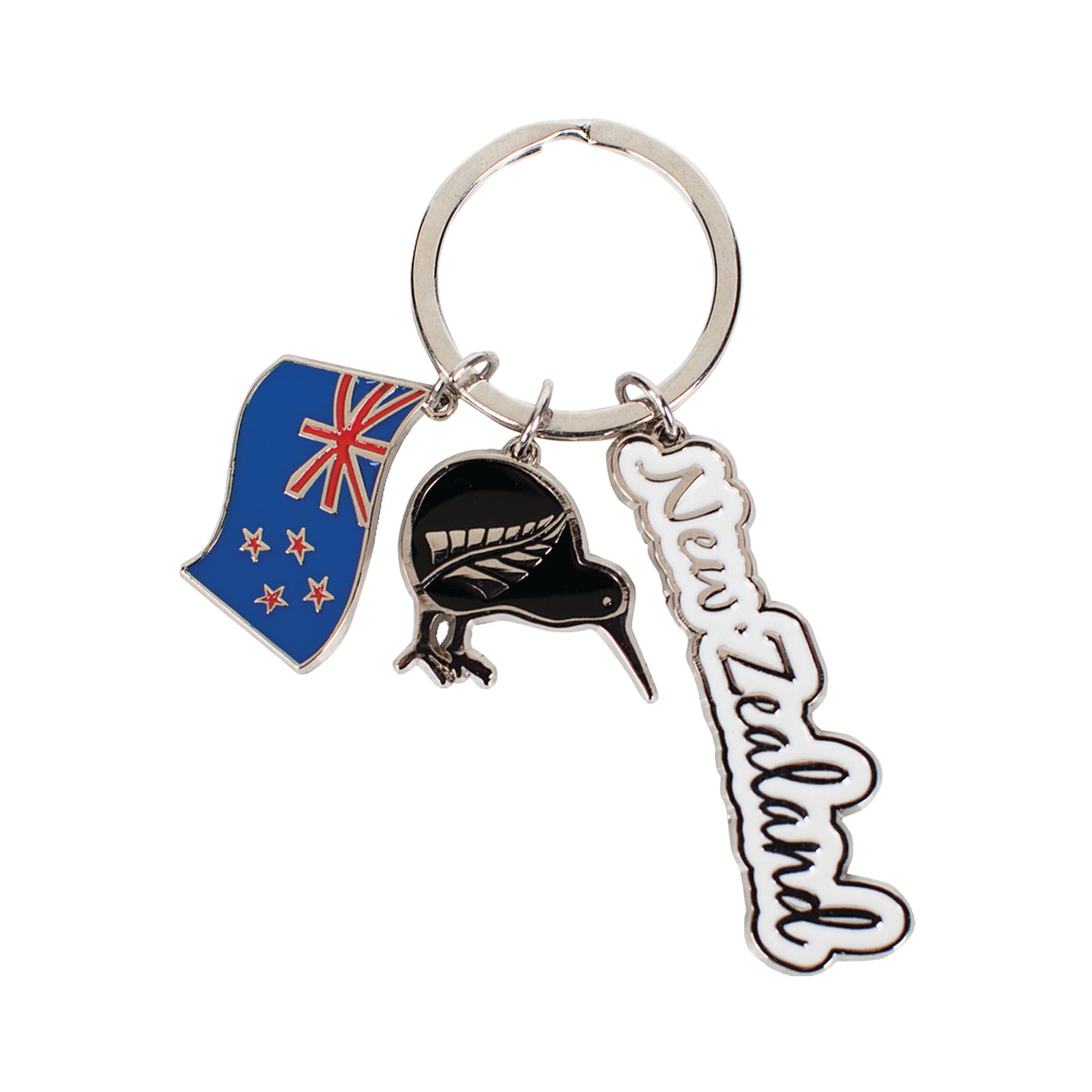 KR100 - Keyring Metal NZ, Flag & Kiwi