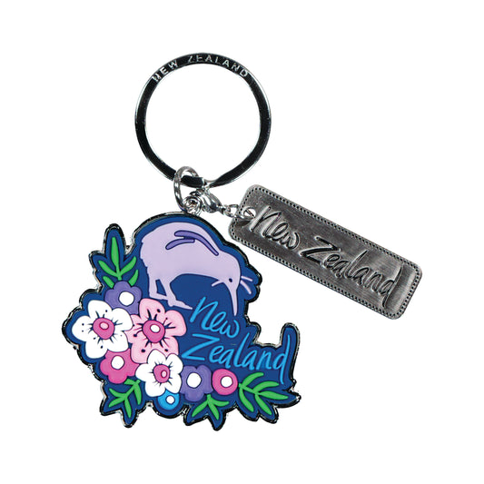 KR151 - Keyring with PVC Kiwi & Bouquet Flowers Navy