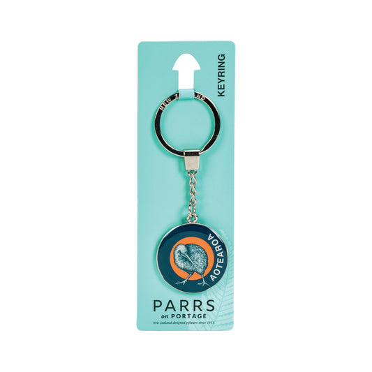 KR176 - Keyring Metal Kiwi in Circle with Aotearoa