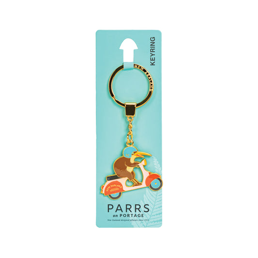 KR177 - Keyring Metal Kiwi on Moped