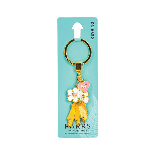 KR180 - Keyring Metal Manuka & Kowhai Flowers