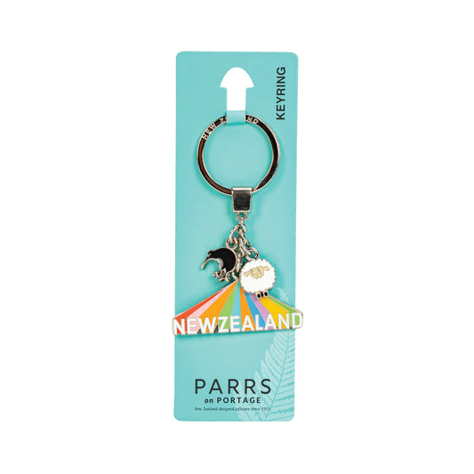 KR187 - Keyring Metal Rainbow New Zealand