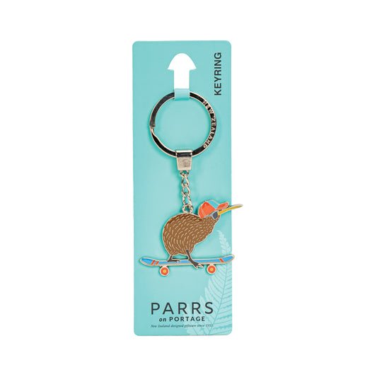 KR189 - Keyring Metal Kiwi on Skateboard
