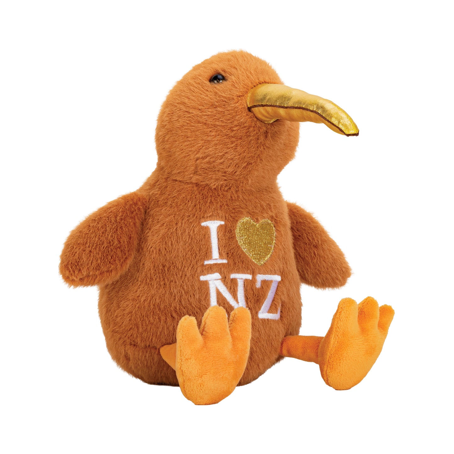 KTSGB - Kiwi Toy Sitting with Gold Beak & I Heart NZ 23cm