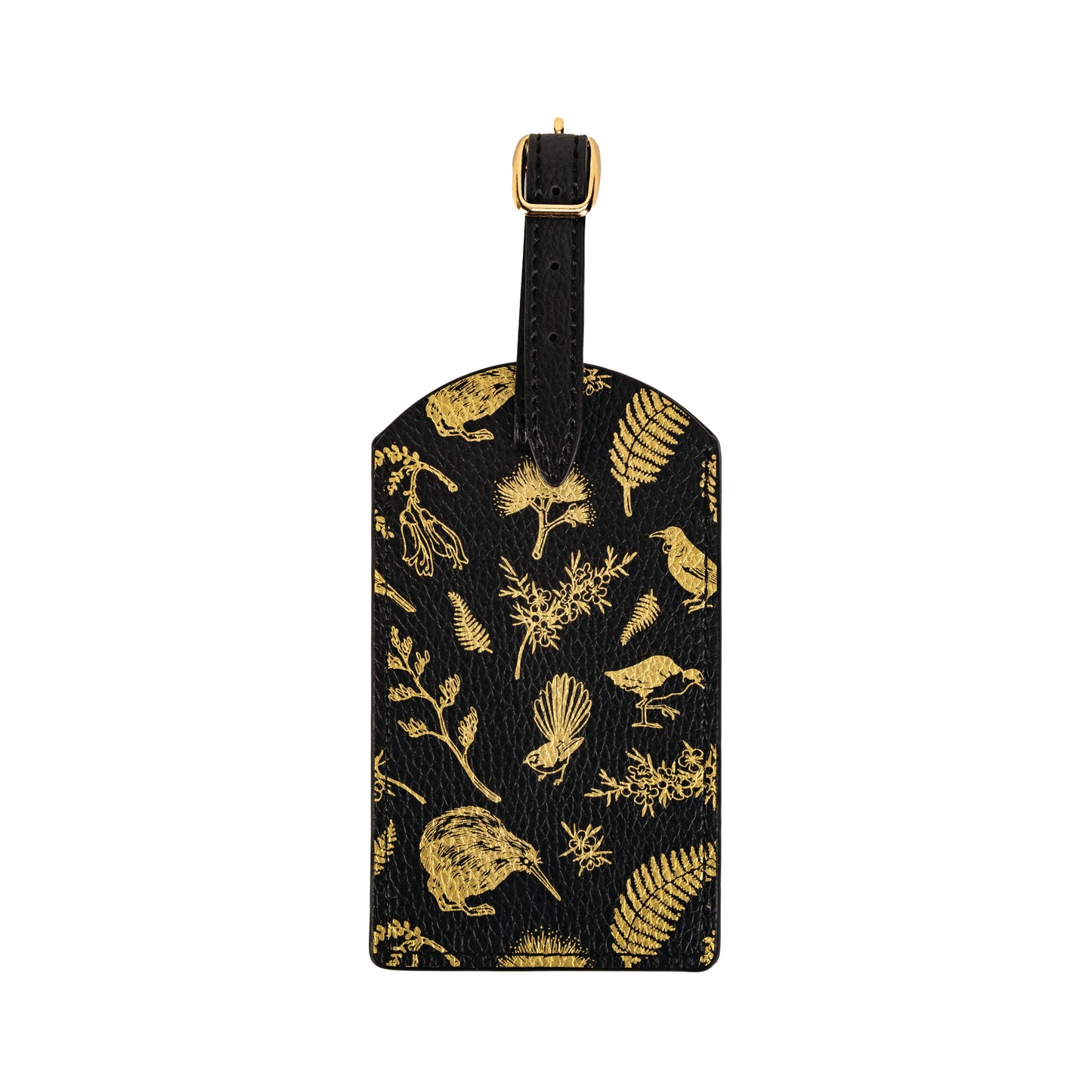 LTPBGB - Luggage Tag Pu Black & Gold Birds