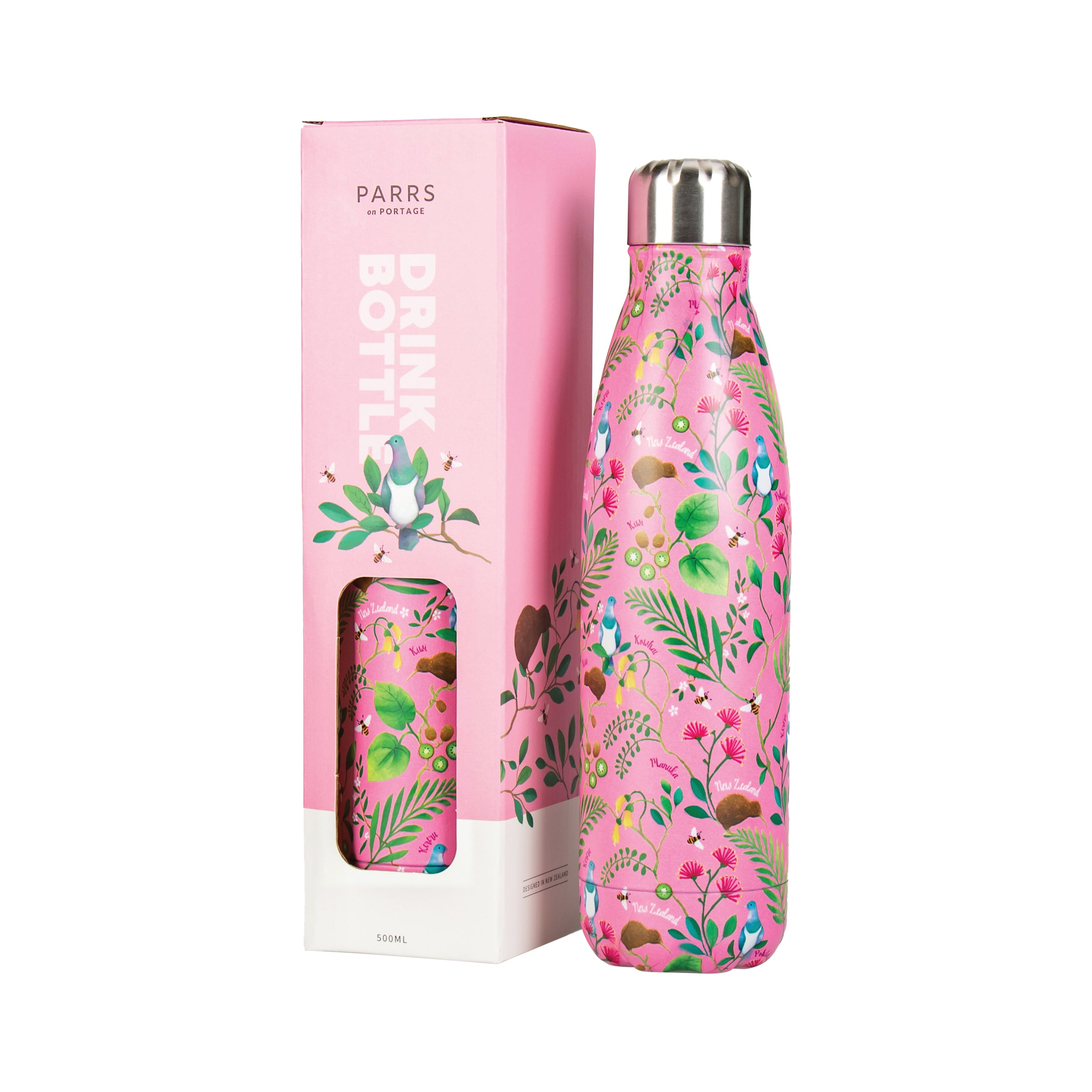 MDBFP Metal Drink Bottle Flowers Pink 500ml Parrs Products MDBFP Metal Drink Bottle Flowers Pink 500ml Parrs Products