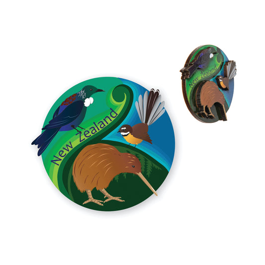 MW3TFK - Magnet Wooden 3D Tui Fantail Kiwi