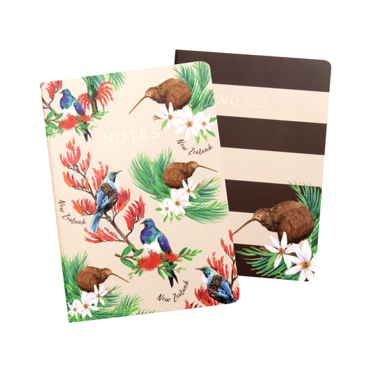 NBBFB - Notebook Soft Cover 2 pack Birds Flower Beige