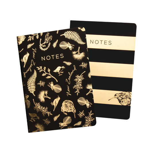 NBBGB - Notebook Soft Cover 2 Pack Black & Gold Birds