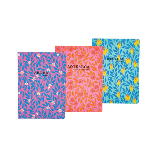 NBKOF3 - Notebooks Soft Cover Kia Ora Florals 3pk A5