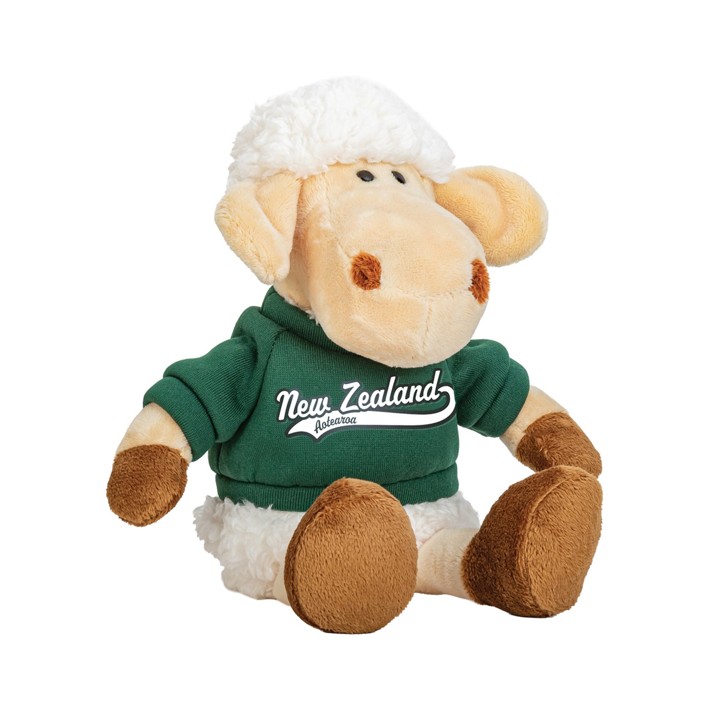 STSGNZ - Sheep Toy Sitting w/Green Jumper New Zealand 21cm