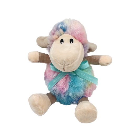 STSRTR - Sheep Toy Sitting Rainbow w/Teal NZ Ribbon 17cm
