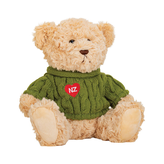 TBGJH - Teddy Bear Green Knitted Jumper w/NZ Heart 20cm