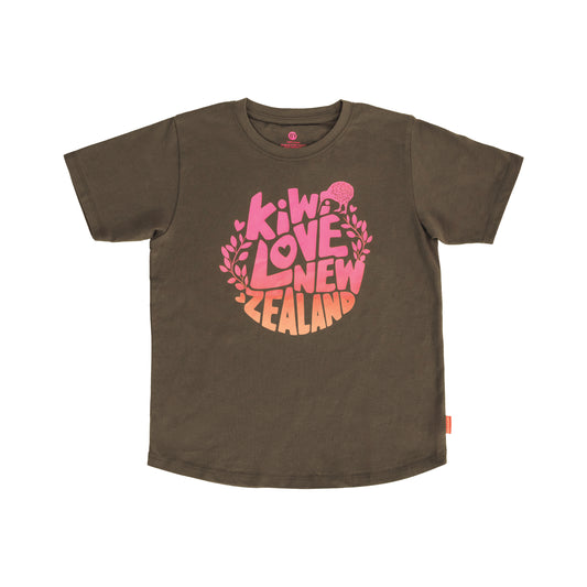 TCKLC8 - T-Shirt Child Kiwi Love Nz Charcoal Size 8