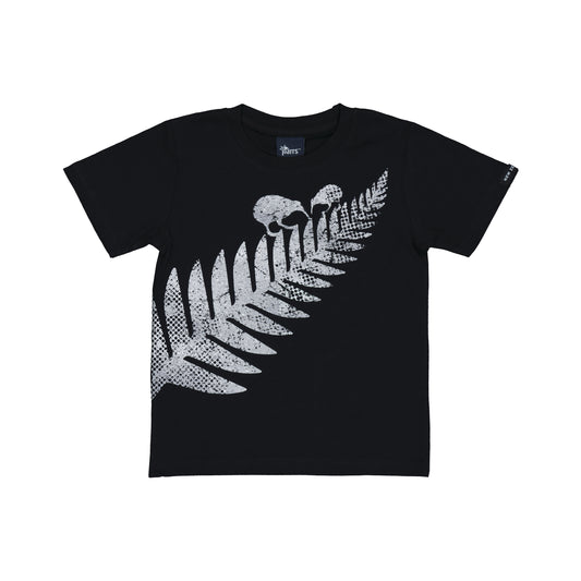 TCSFKBL4 - T-Shirt Child Fern & Kiwis SilverBlack Size 4