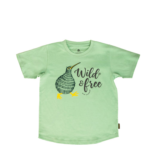 TCWFKS2 - T-Shirt Childs Wild & Free Kiwi Sage Green 2