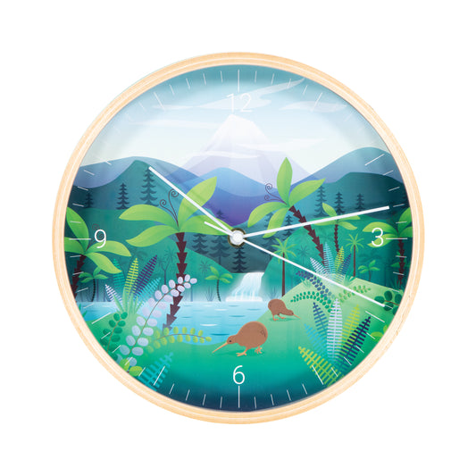 WCSK - Wall Clock Wooden NZ Scene Kiwi 25cm