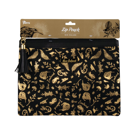 ZPBGB - Zip Pouch Black and Gold Birds